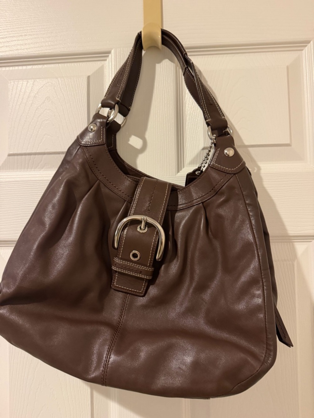 Coach Brown Leather Shoulder Bag with Silver Buckle